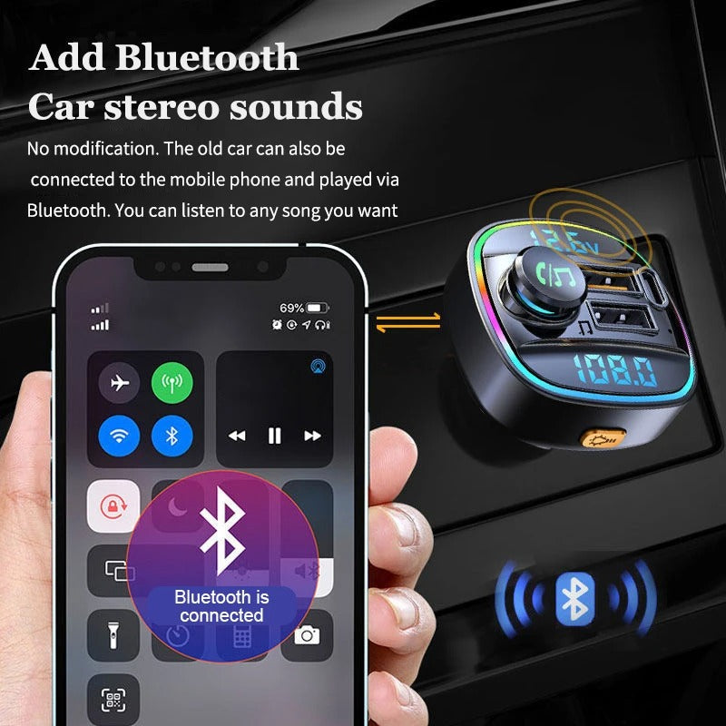 C22 Bluetooth Car MP3 Player with USB Fast Charger & FM Transmitter - Dual-Port 12V Car Charger Adapter