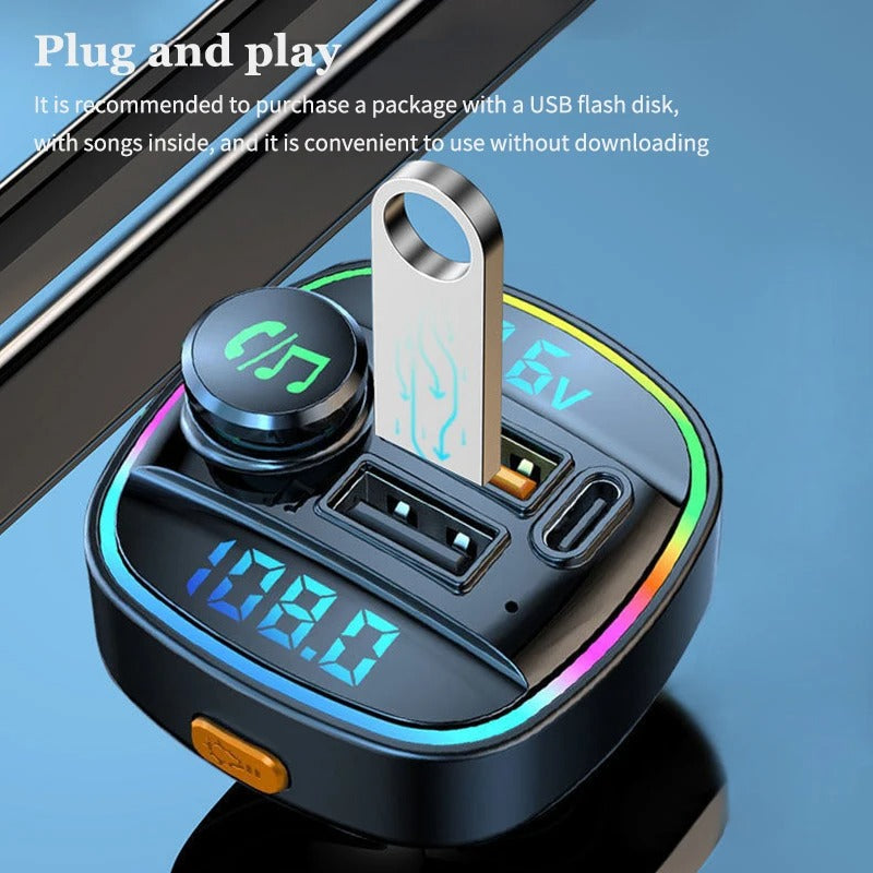 C22 Bluetooth Car MP3 Player with USB Fast Charger & FM Transmitter - Dual-Port 12V Car Charger Adapter