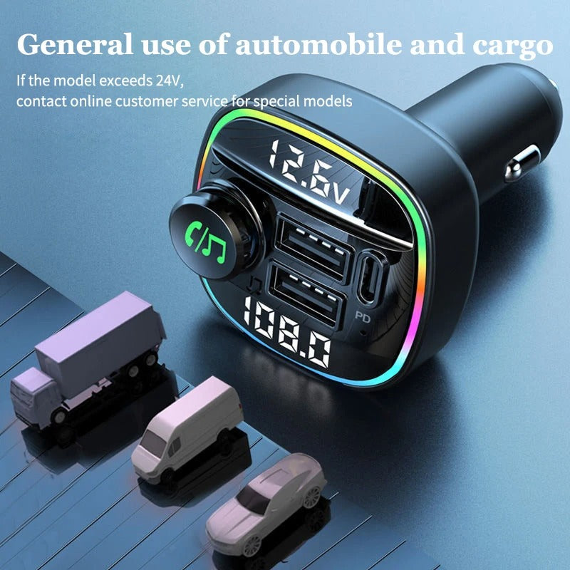 C22 Bluetooth Car MP3 Player with USB Fast Charger & FM Transmitter - Dual-Port 12V Car Charger Adapter