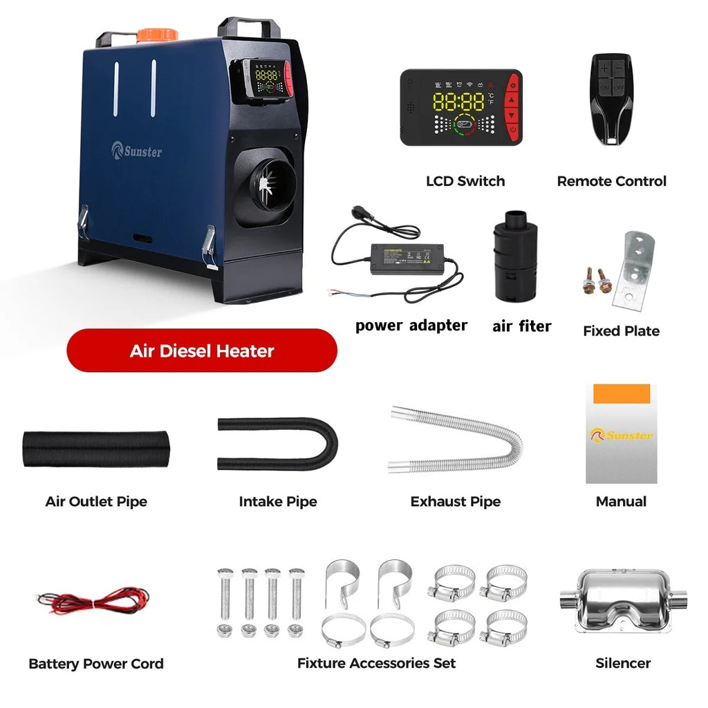 12V 24V 220V 8KW Diesel Air Heater with APP Remote Control &LCD Monitor Parking Night heater for Car RV Camper Tent Garage Home